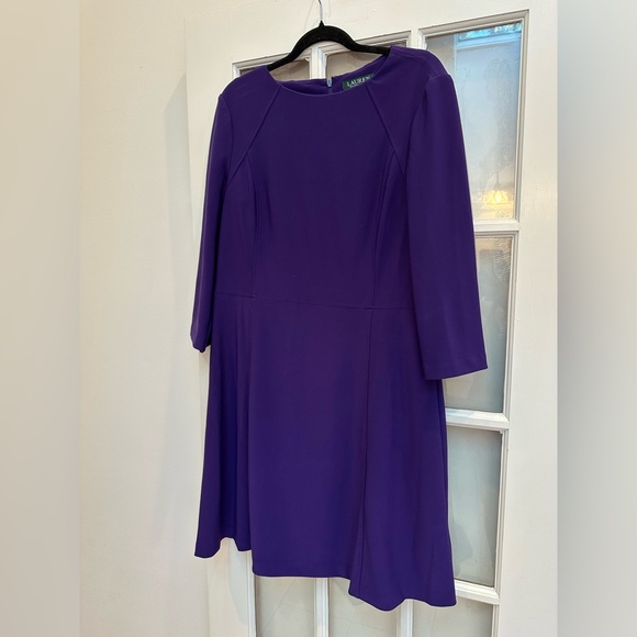 LRL Lauren Ralph Lauren Purple 3/4 Sleeve Ponte Cocktail Dress Plus Size 16 - Picture 4 of 14